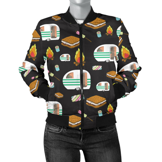 Camper marshmallow Camping Design Print Women Bomber Jacket
