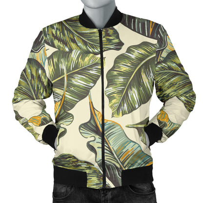 Banana Leaf Pattern Print Design BL08 Men Bomber Jacket