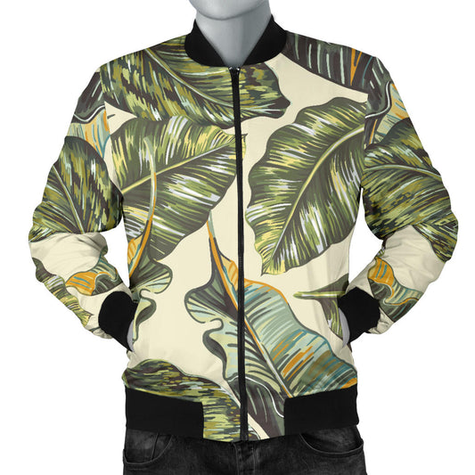 Banana Leaf Pattern Print Design BL08 Men Bomber Jacket