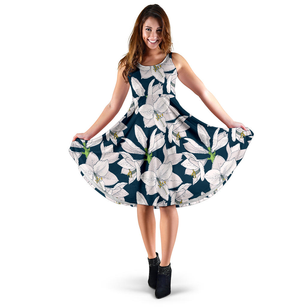 Amaryllis Pattern Print Design AL02 Midi Dress