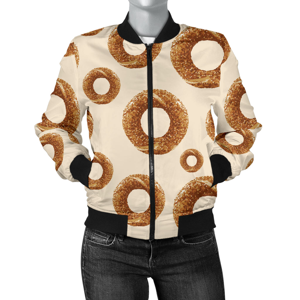 Bagel Pattern Print Design 01 Women's Bomber Jacket