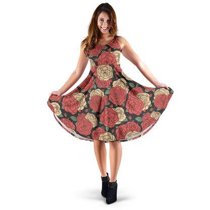 Camellia Pattern Print Design CM01 Midi Dress