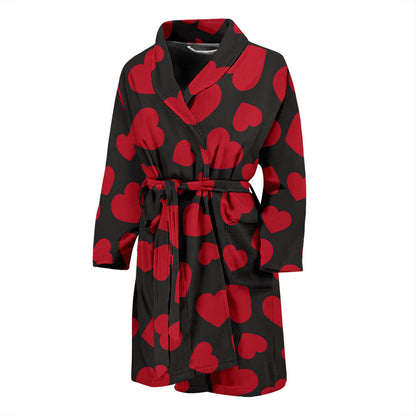 Heart Red Pattern Print Design HE01 Men Bathrobe