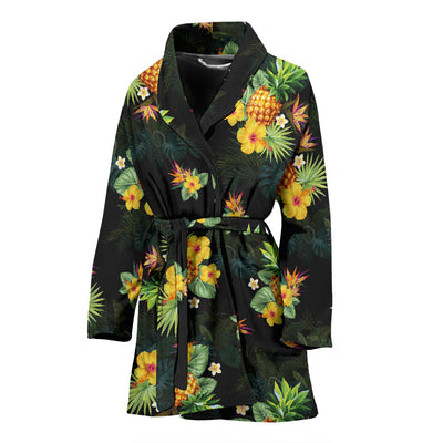 Pineapple Tropical Flower Print Pattern Women Bathrobe