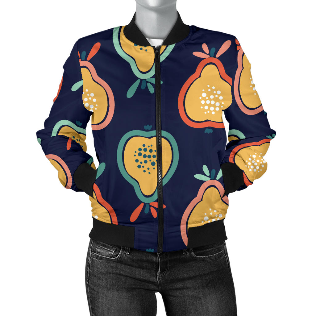 Pear Pattern Print Design PE03 Women Bomber Jacket