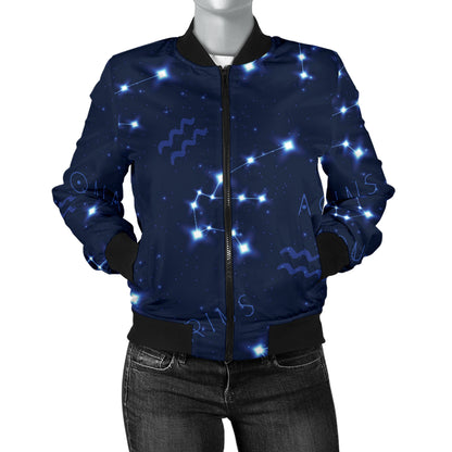 Aquarius Zodiac Pattern Print Design 02 Women's Bomber Jacket