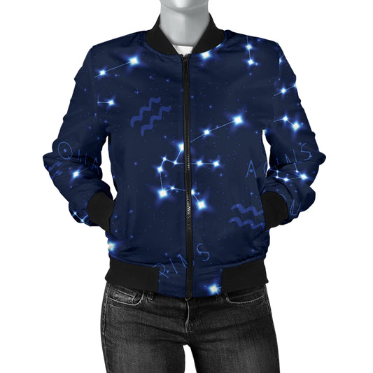 Aquarius Zodiac Pattern Print Design 02 Women's Bomber Jacket
