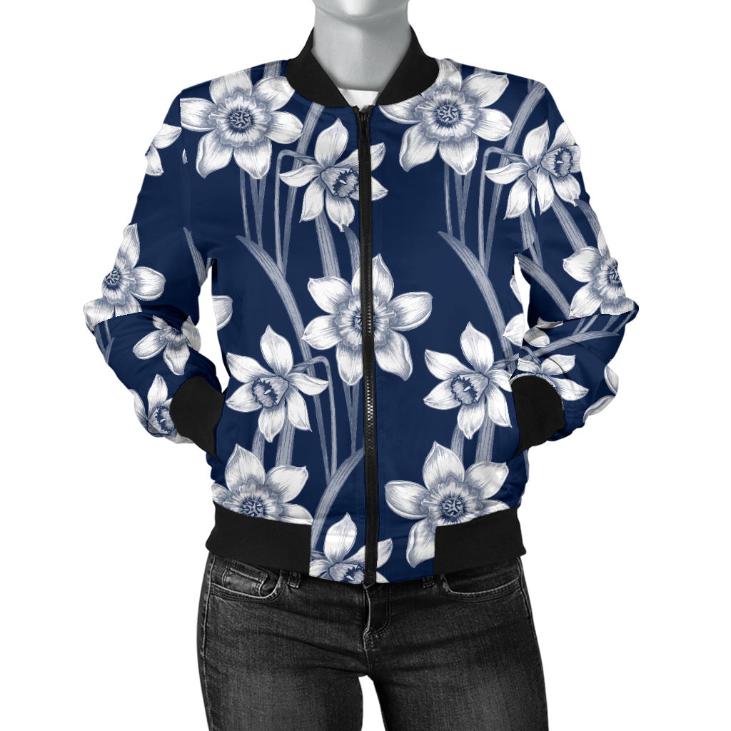Daffodils Pattern Print Design DF09 Women Bomber Jacket