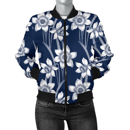 Daffodils Pattern Print Design DF09 Women Bomber Jacket