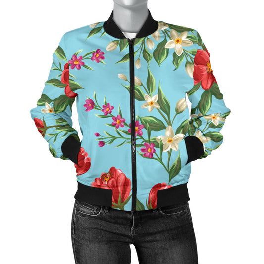 Summer Floral Pattern Print Design SF011 Women Bomber Jacket