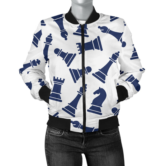 Chess Pattern Print Design 03 Women's Bomber Jacket