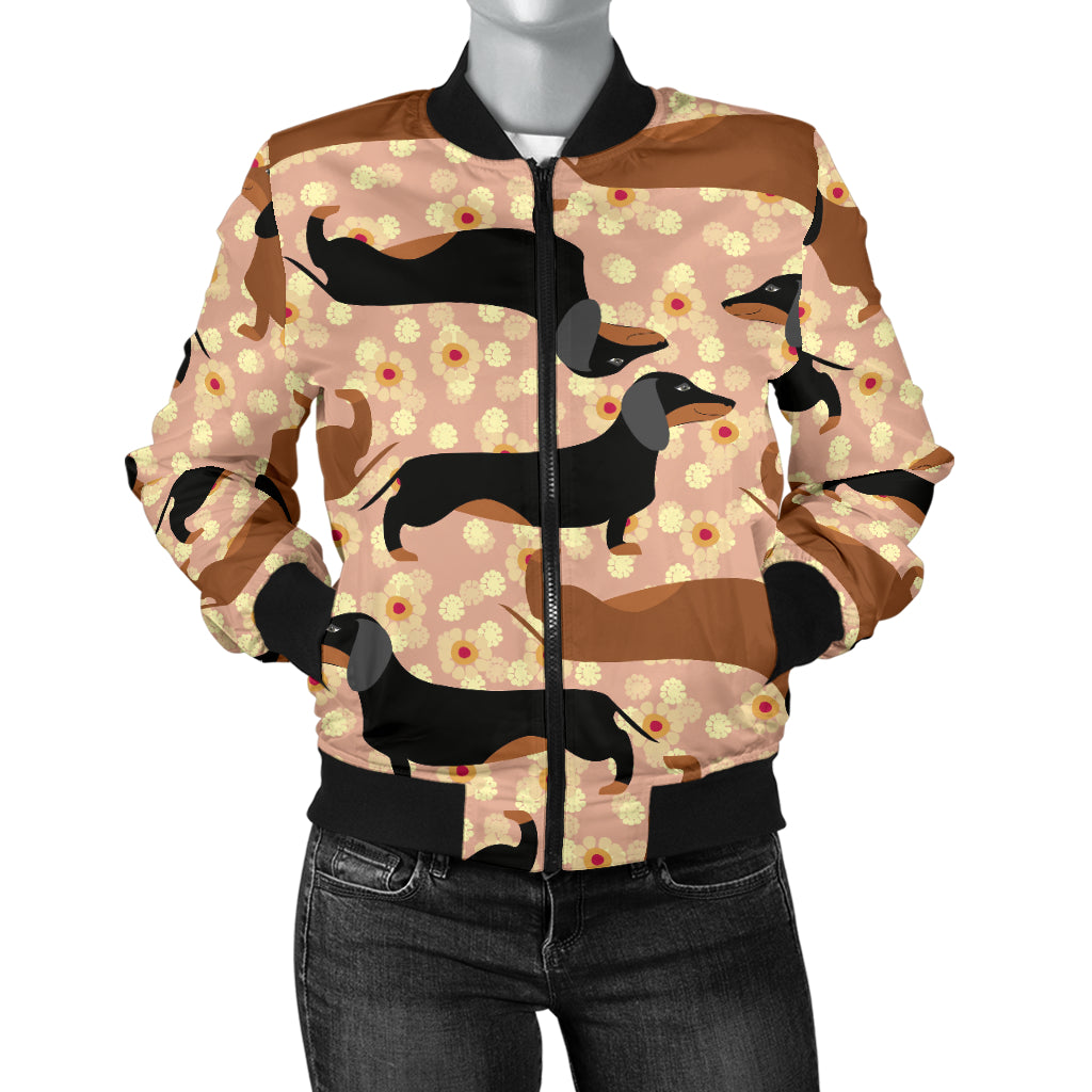 Dachshund Pattern Print Design 011 Women's Bomber Jacket