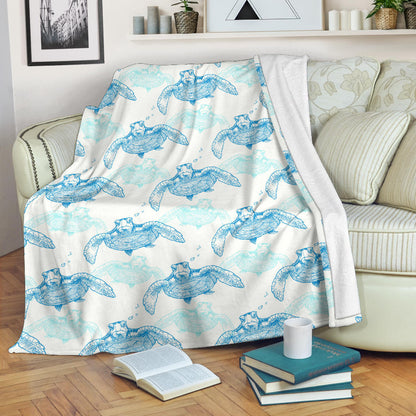 Sea Turtle Pattern Print Design T01 Fleece Blanket
