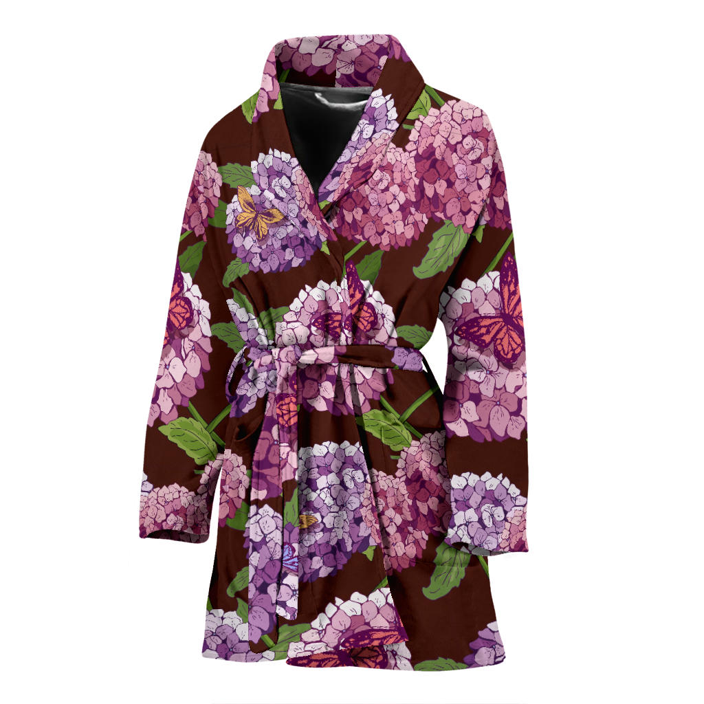 Hydrangea Pattern Print Design HD08 Women Bathrobe