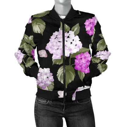 Hydrangea Pattern Print Design HD011 Women Bomber Jacket