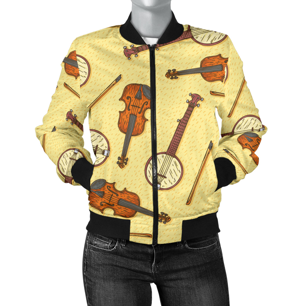 Banjo Violin Pattern Print Design 01 Women's Bomber Jacket