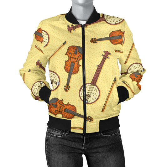 Banjo Violin Pattern Print Design 01 Women's Bomber Jacket