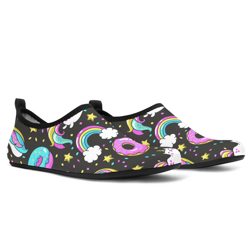 Donut Unicorn Pattern Print Design DN09 Aqua Water Shoes