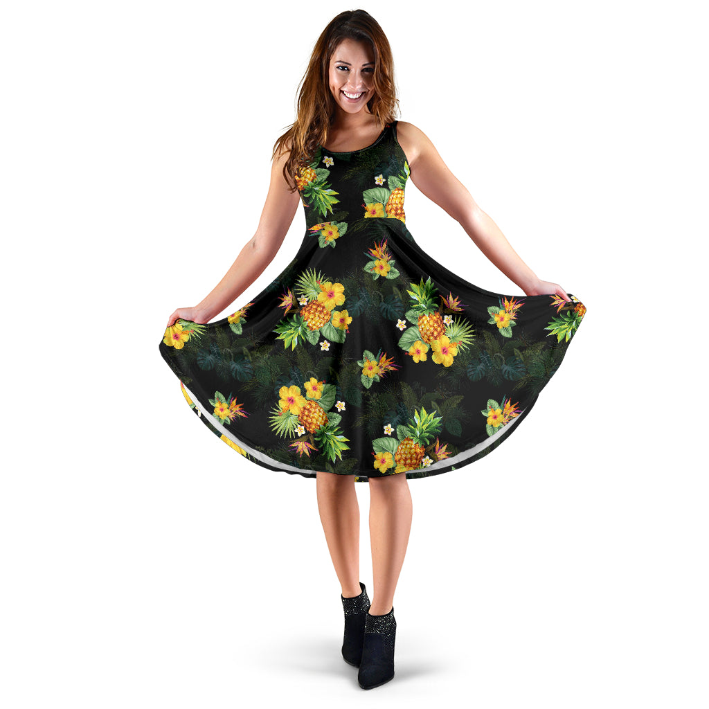 Pineapple Tropical Flower Print Pattern Midi Dress