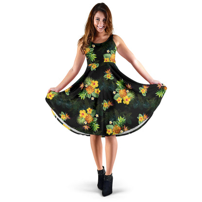 Pineapple Tropical Flower Print Pattern Midi Dress