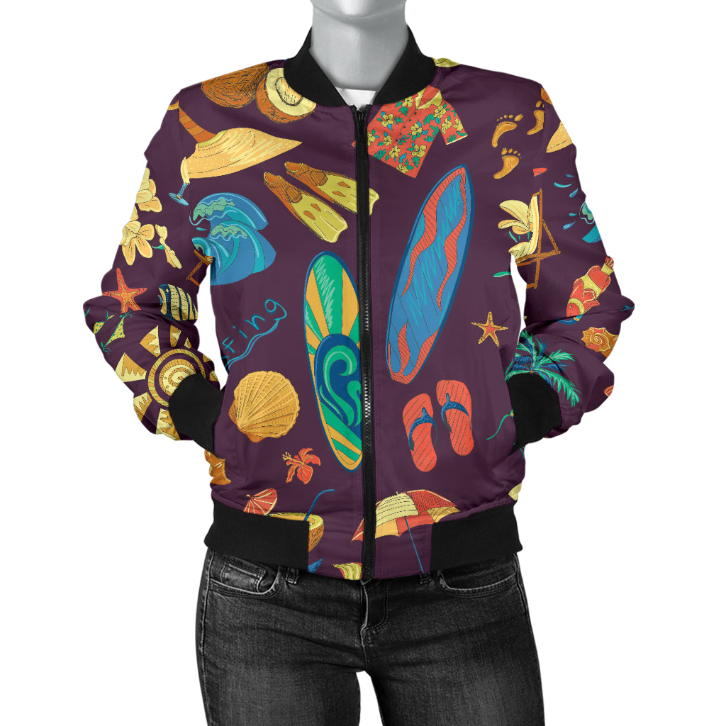 Aloha Hawaii Pattern Print Design 01 Women's Bomber Jacket