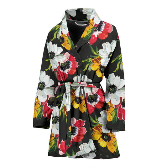 Anemone Pattern Print Design AM07 Women Bathrobe