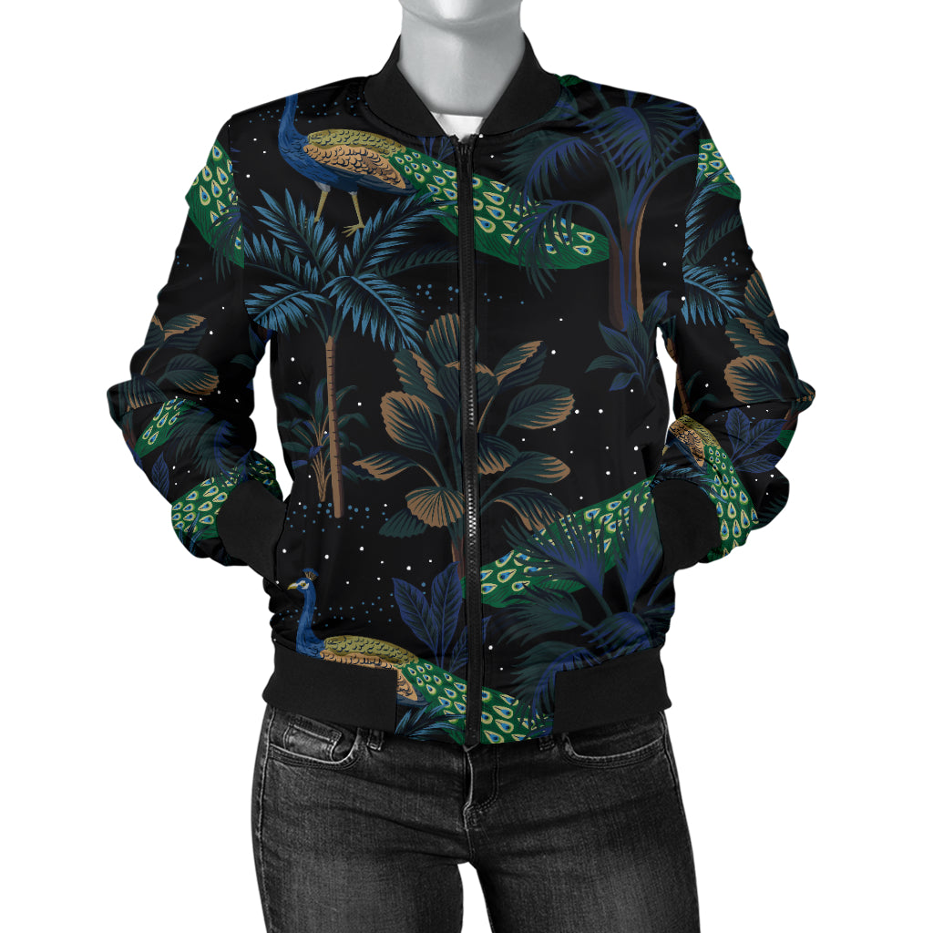 Rainforest Peacock Pattern Print Design A04 Women's Bomber Jacket