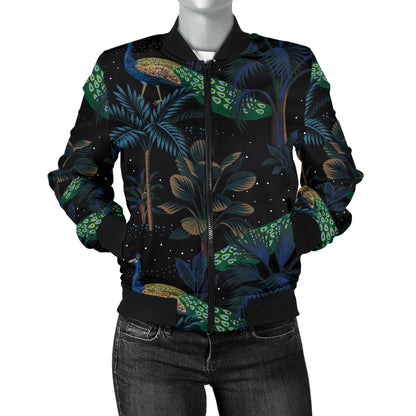 Rainforest Peacock Pattern Print Design A04 Women's Bomber Jacket