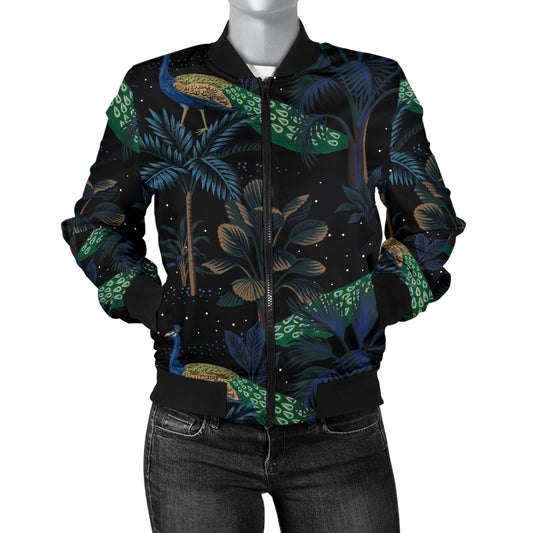 Rainforest Peacock Pattern Print Design A04 Women's Bomber Jacket