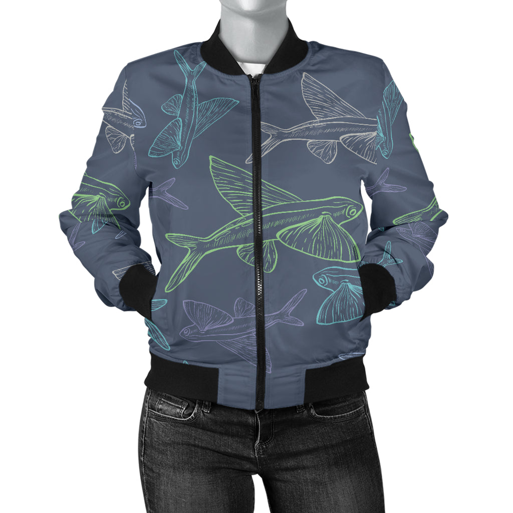 Flying Fish Pattern Print Design 02 Women's Bomber Jacket