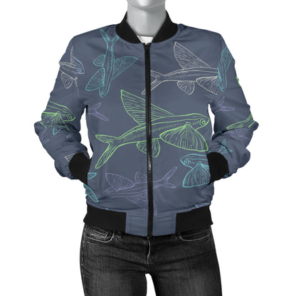 Flying Fish Pattern Print Design 02 Women's Bomber Jacket