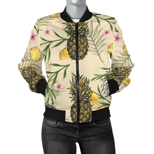 Pineapple Pattern Print Design PP012 Women Bomber Jacket