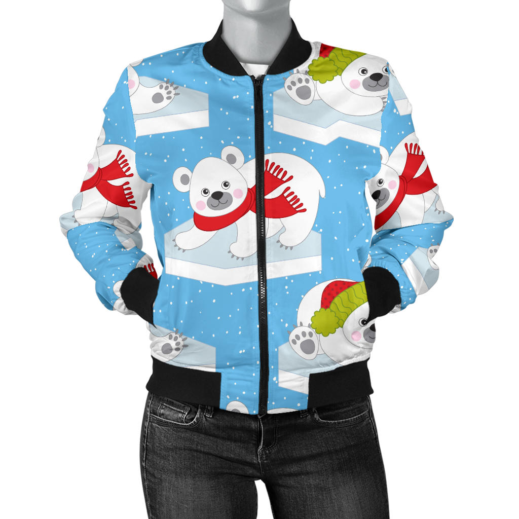 Polar Bear Pattern Print Design PB06 Women Bomber Jacket