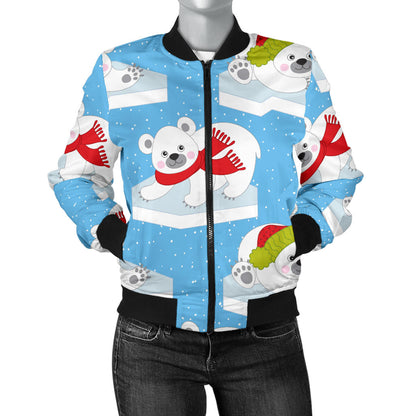 Polar Bear Pattern Print Design PB06 Women Bomber Jacket