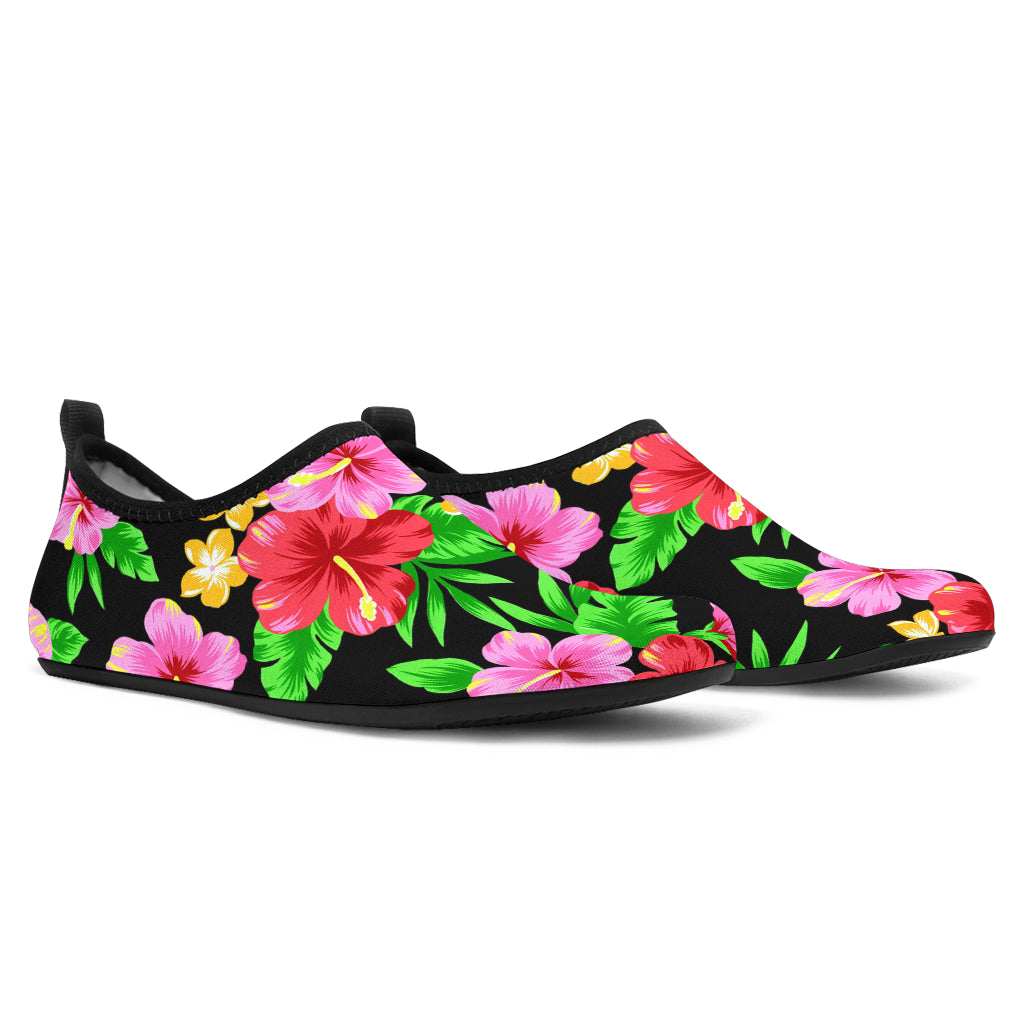 Pink Red Hibiscus Pattern Print Design HB023 Aqua Water Shoes