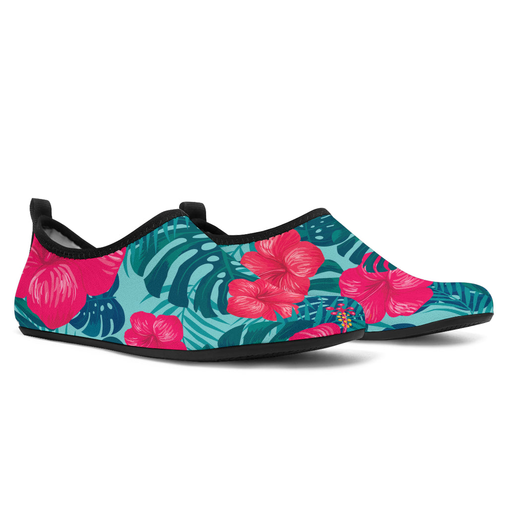 Red Hibiscus Pattern Print Design HB017 Aqua Water Shoes