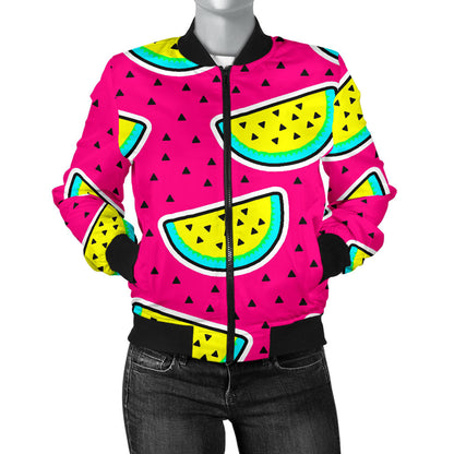 Watermelon Pattern Print Design WM04 Women Bomber Jacket