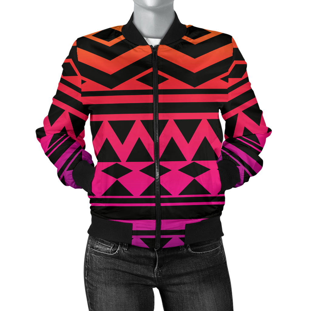 Rainbow Tribal Pattern Print Design A02 Women's Bomber Jacket
