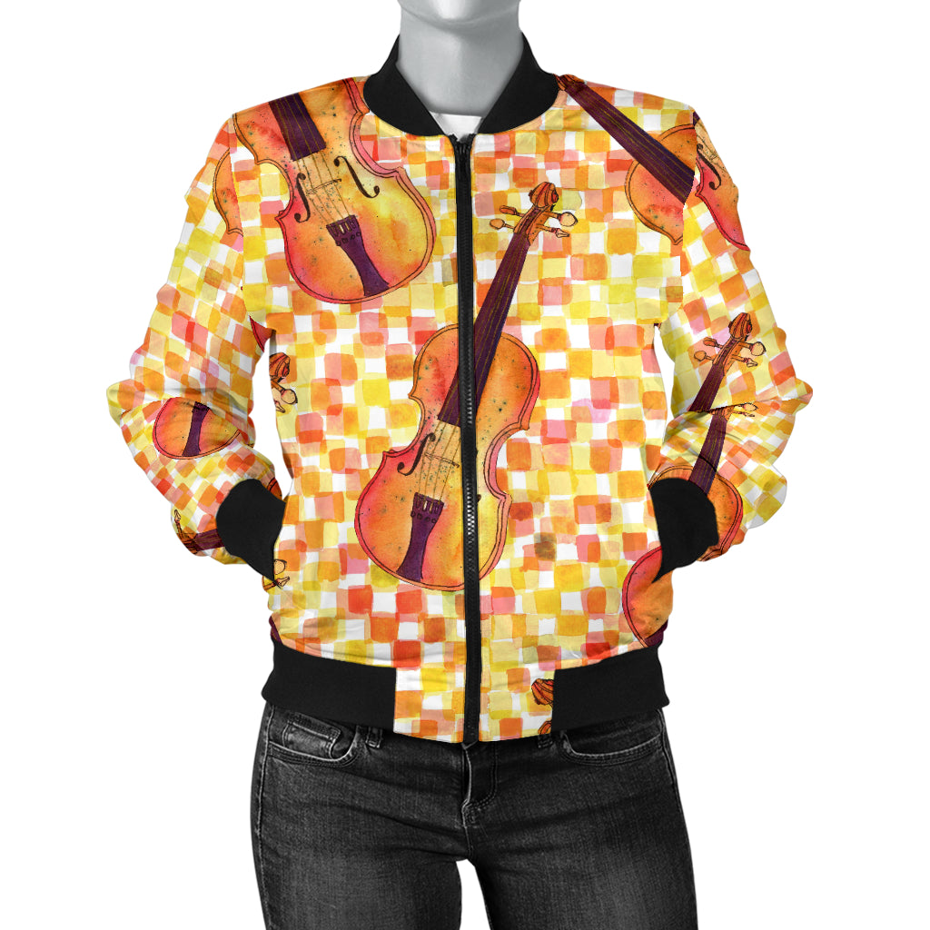 Violin Pattern Print Design 03 Women's Bomber Jacket