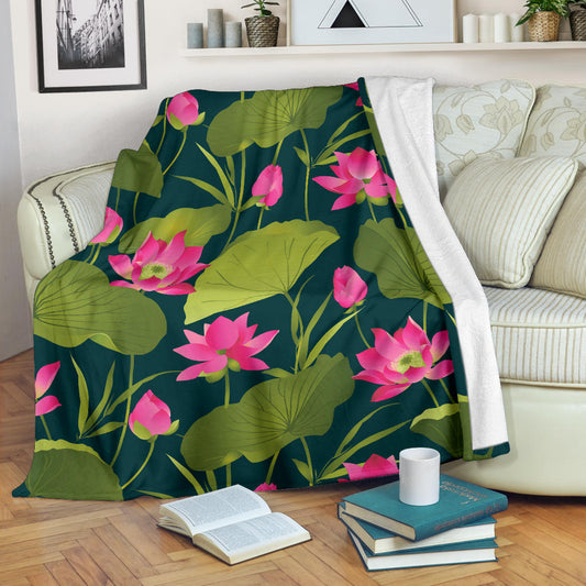 Water Lily Pattern Print Design WL09 Fleece Blanket