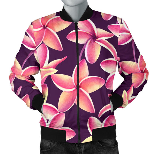 Purple Plumeria Pattern Print Design PM010 Men Bomber Jacket