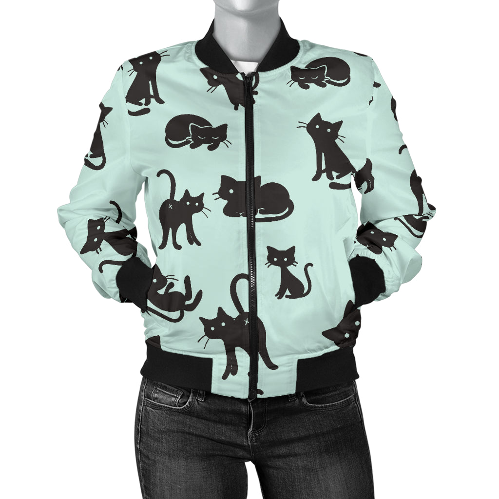 Black Cat Pattern Print Design 04 Women's Bomber Jacket