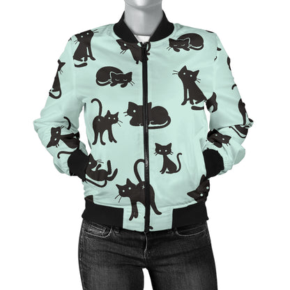 Black Cat Pattern Print Design 04 Women's Bomber Jacket