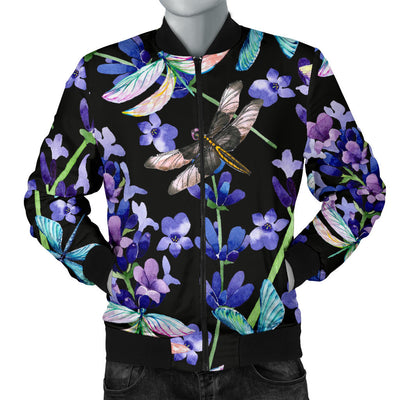 Lavender Dragonfly Pattern Print Design LV03 Men Bomber Jacket