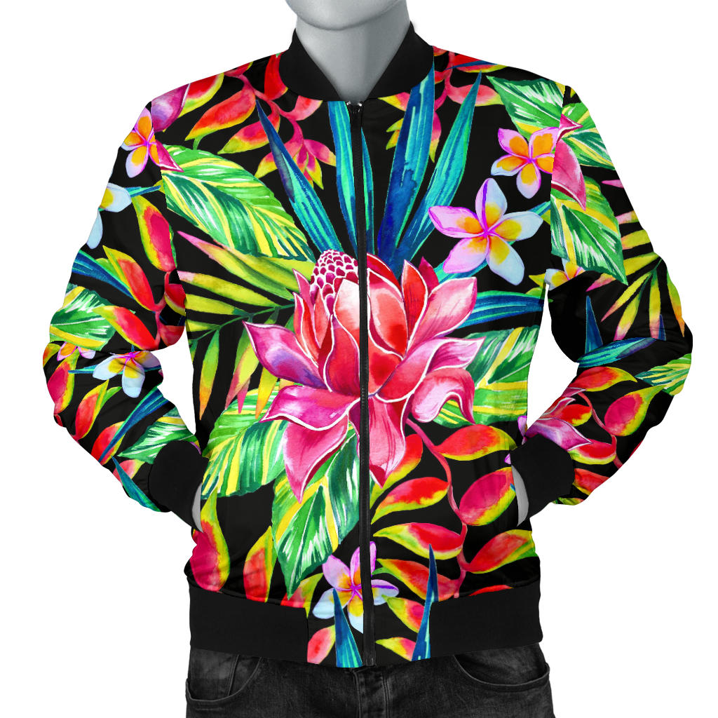 Heliconia Pattern Print Design HL02 Men Bomber Jacket