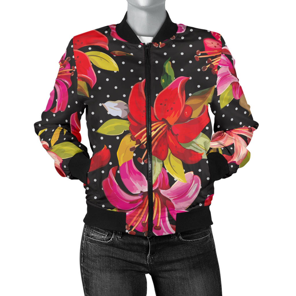 Lily Pattern Print Design LY012 Women Bomber Jacket