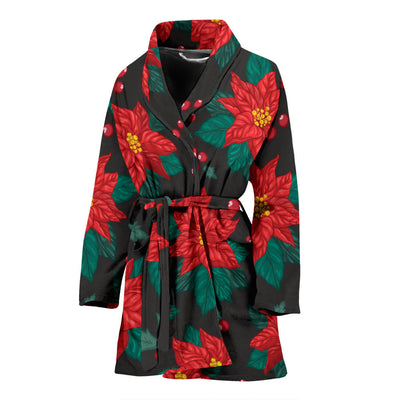 Poinsettia Pattern Print Design POT07 Women Bathrobe