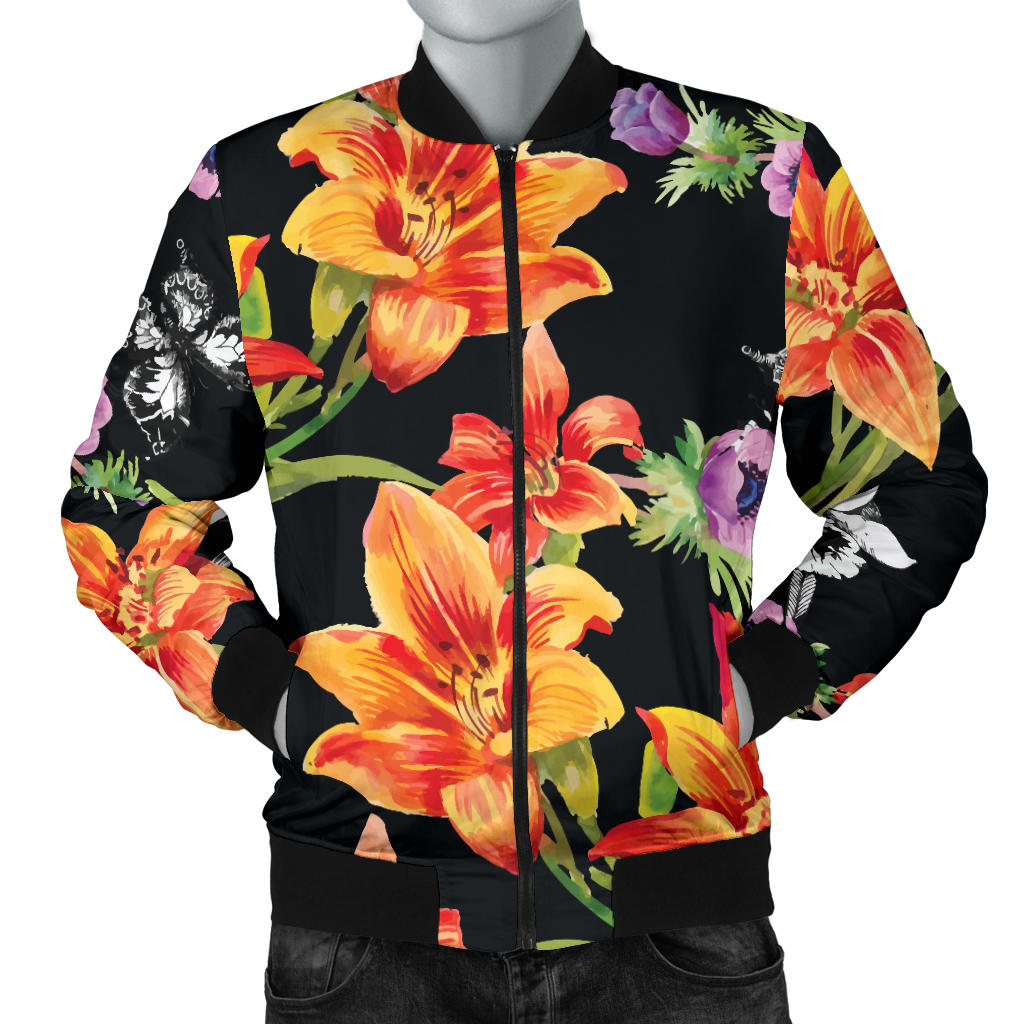 Tropical Flower Pattern Print Design TF02 Men Bomber Jacket