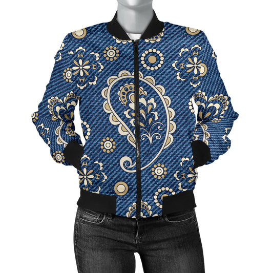 Jean Paisley Pattern Print Design 01 Women's Bomber Jacket