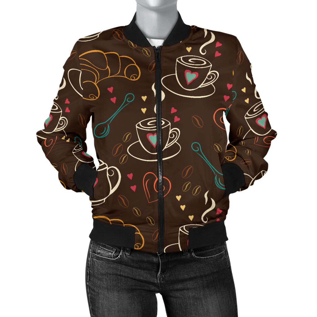 Coffee Pattern Print Design 06 Women's Bomber Jacket
